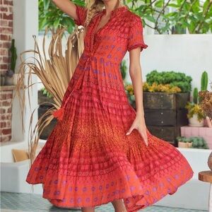 Free People Red and Pink Midi Dress